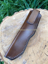 Image shows the back of the custom leather sheath for the Mora Kansbol or Garbeg